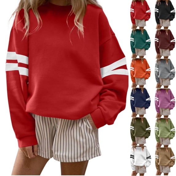 Crew Neck Womens Long Sleeve Pullover Sweatshirt Loose Fit Casual Lightweight Ribbed Cuffs Ribbed Hem Cozy Classic Everyday Fall Winter Pullover Shirt