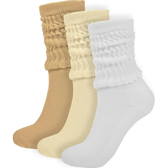 Crew Slouch Socks Women - Retro Scrunch Short Sock - Soft Solid Ankle Socks 3pairs