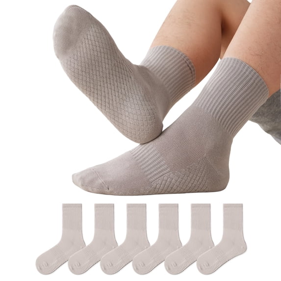 LDU Men's Crew Socks with Non-Slip Sole, Solid Color Cotton Athletic Socks with Moisture-Wicking for Sports & Daily Use, 3 Pairs