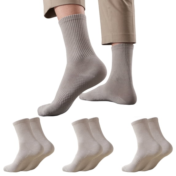 LDU Men's Crew Socks with Non-Slip Sole, Solid Color Cotton Athletic Socks with Moisture-Wicking for Sports & Daily Use, 3 Pairs