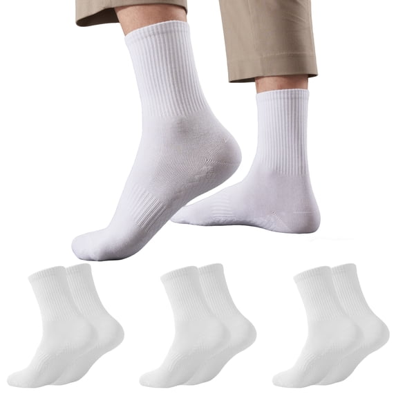 LDU Men's Crew Socks with Non-Slip Sole, Solid Color Cotton Athletic Socks with Moisture-Wicking for Sports & Daily Use, 3 Pairs