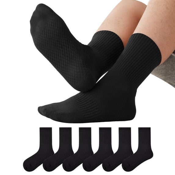 LDU Men's Crew Socks with Non-Slip Sole, Solid Color Cotton Athletic Socks with Moisture-Wicking for Sports & Daily Use, 3 Pairs