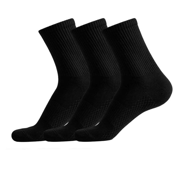 LDU Men's Crew Socks with Non-Slip Sole, Solid Color Cotton Athletic Socks with Moisture-Wicking for Sports & Daily Use, 3 Pairs