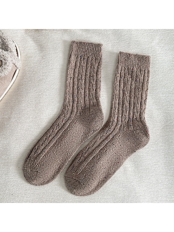 Crew Socks for Women Knit Warm Winter Thick Mid Calf Casual, Womens Double Knit Winter Socks Boots Daily Wear, Ladies Warm Mid Calf Socks Cold Weather Casual Shoes Coffee by Baberdicy