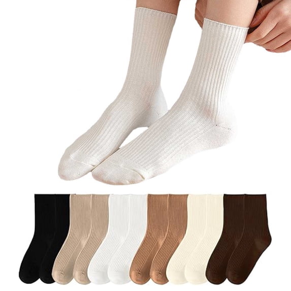 Crew Socks Womens Solid Color Ribbed Lightweight Thin Calf Socks Soft Breathable Work Dress Socks for Dailywear White Socks