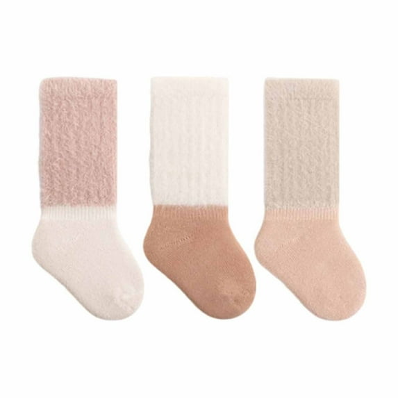 Crew Socks for Newborn Kids Size 0-5 Years Toddlers Boys & Girls Thickened Thermal Color-Block Stretchy Warm Boot Sock
