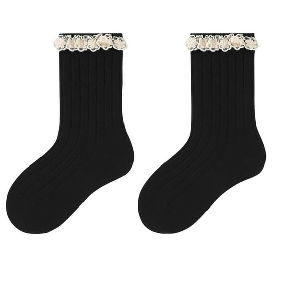 Crew Socks for Toddlers Girls Size 3-12 Tweens Kids Cute Lace Ruffle Solid Color Stretchy Comfort Boot Sock
