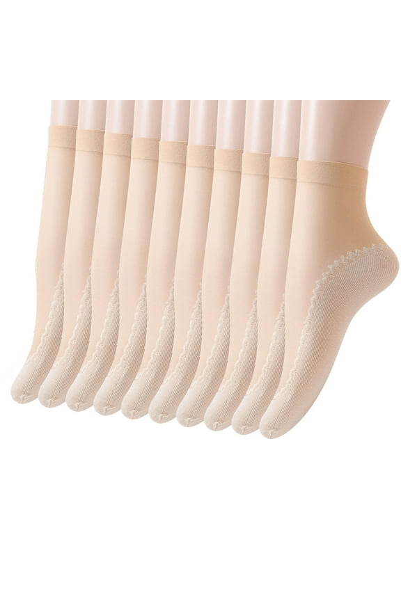 Crew Socks for Women 10 Pairs Solid Patterned Cotton Bottom Non Slip Breathable Mid Pop Socks
