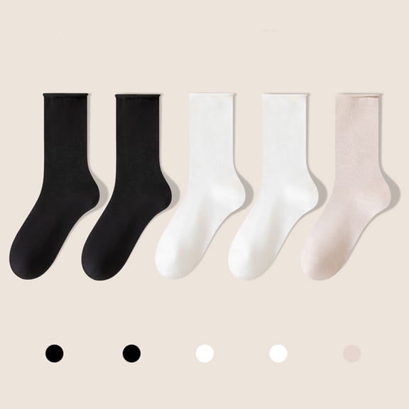 Crew Socks for Women Athletic New Women's Mid-Calf Solid Color Socks Comfortable Warm Breathable Multicolor Socks Style B-127 Black One Size