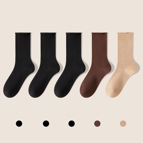 Crew Socks for Women Cute New Women's Mid-Calf Solid Color Socks Comfortable Warm Breathable Multicolor Socks Style B-128 Black One Size