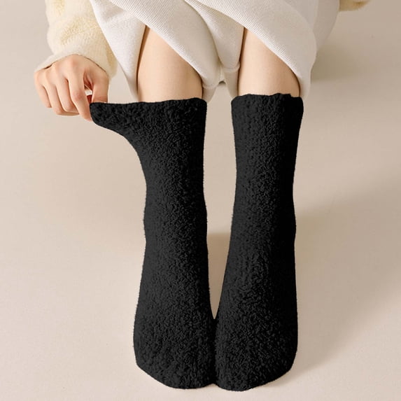Crew Socks for Women Cute New Women's Solid Color Coralline Breathable Winter Warm Medium Length Socks Style B-78 Black One Size