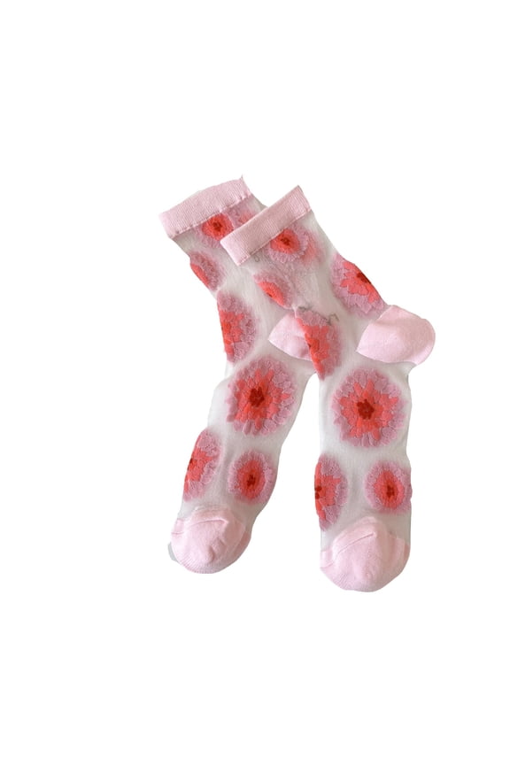 Crew Socks for Women Lace Mesh Transparent See Through Dress Thin Nylon Summer Pop Socks