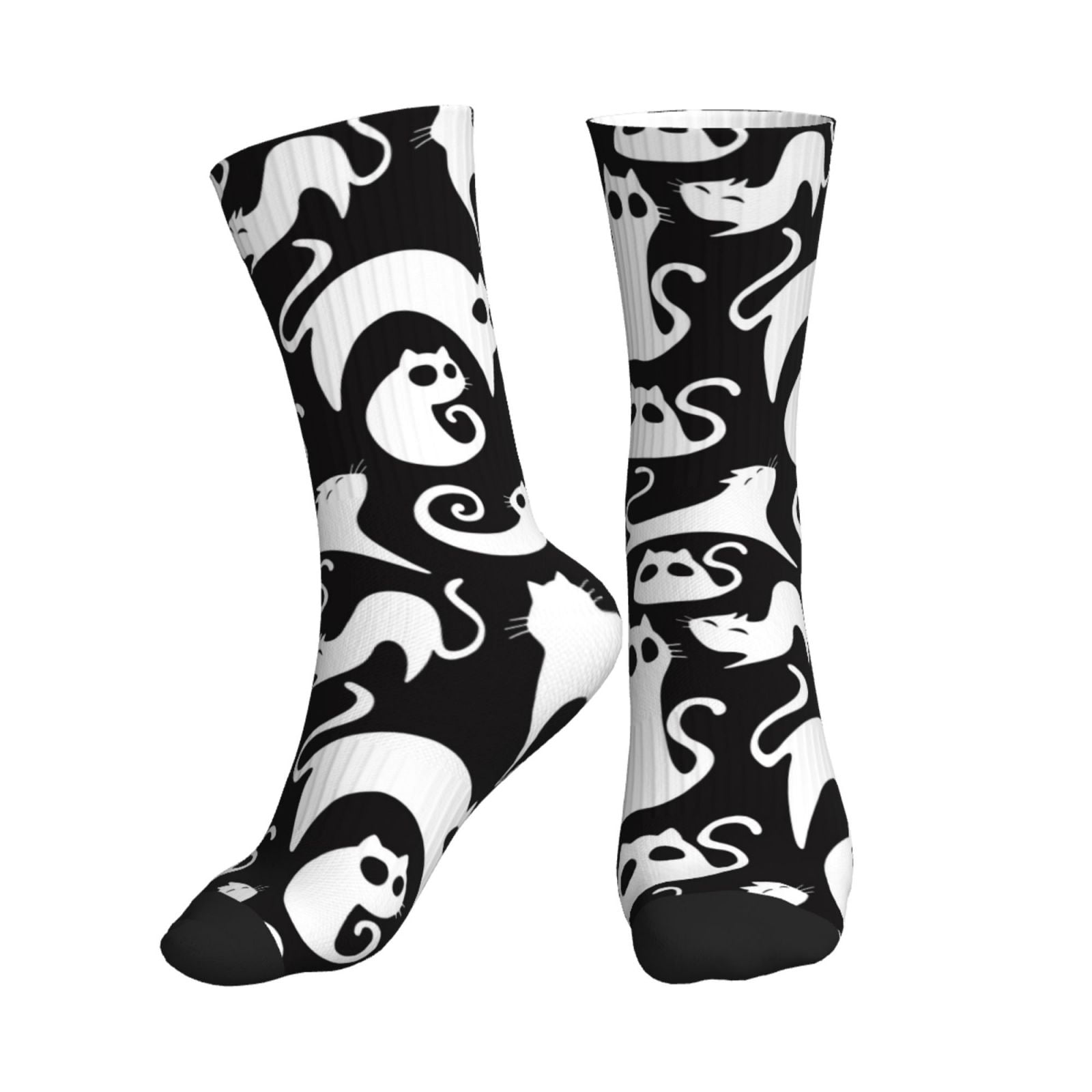 Crew Socks for Women Men Abstract Cute Cat White Athletic Running