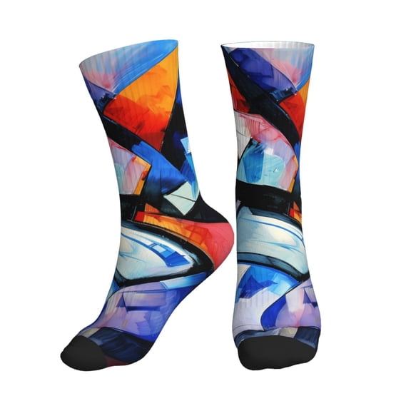 Crew Socks for Women Men Athletic - Abstract Cubist Printer Soft Comfort Breathable Mid-Calf Sole Running Socks Womens Men