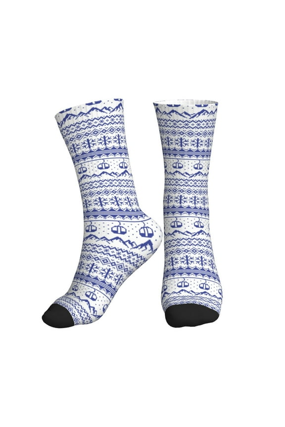 Crew Socks for Women Men Athletic - Abstract Gondola Snowflake Soft Comfort Breathable Mid-Calf Sole Running Socks Womens Men