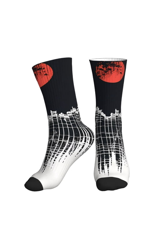 Crew Socks for Women Men Athletic - Abstract Red Sun Design Soft Comfort Breathable Mid-Calf Sole Running Socks Womens Men