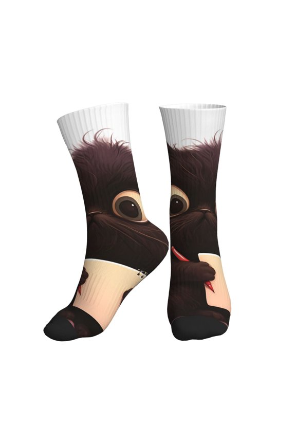 Crew Socks for Women Men Athletic - Adorable Black Kitten Drawing Soft Comfort Breathable Mid-Calf Sole Running Socks Womens Men