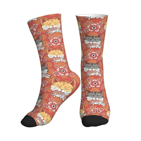 Crew Socks for Women Men Athletic - Artistic Cute Cat Fish Flower Soft Comfort Breathable Mid-Calf Sole Running Socks Womens Men