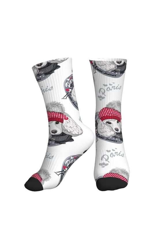 Crew Socks for Women Men Athletic - Artistic Cute Poodle Dog Red Soft Comfort Breathable Mid-Calf Sole Running Socks Womens Men