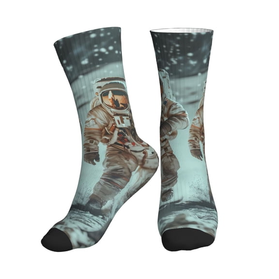 Crew Socks for Women Men Athletic - Astronauts On Lunar Mission Soft Comfort Breathable Mid-Calf Sole Running Socks Womens Men