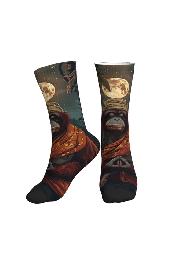 Crew Socks for Women Men Athletic - Banana Leaf Meditating Gorilla Soft Comfort Breathable Mid-Calf Sole Running Socks Womens Men