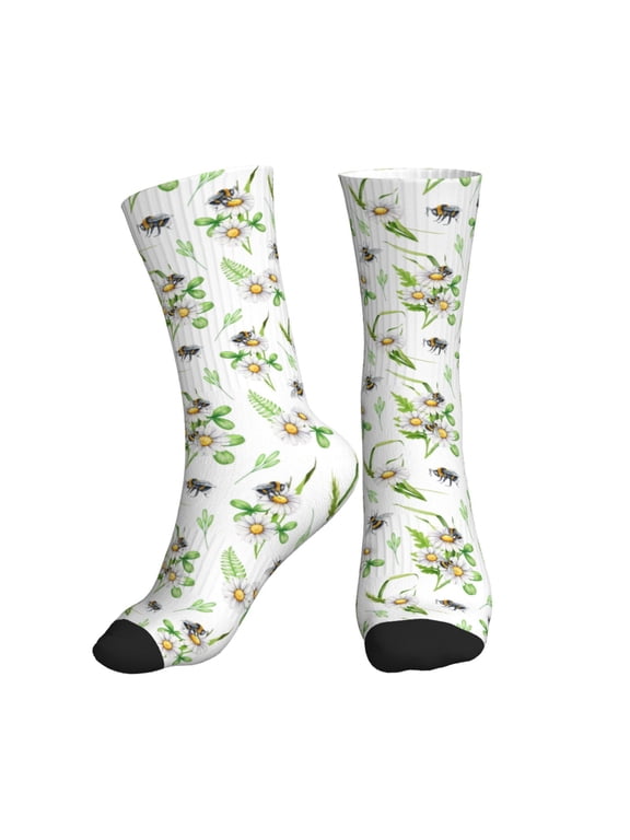Crew Socks for Women Men Athletic - Bee bumblebee daisy flower cute Soft Comfort Breathable Mid-Calf Sole Running Socks Womens Men