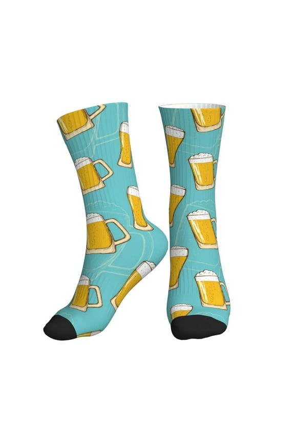 Crew Socks for Women Men Athletic - Beer print B Soft Comfort Breathable Mid-Calf Sole Running Socks Womens Men