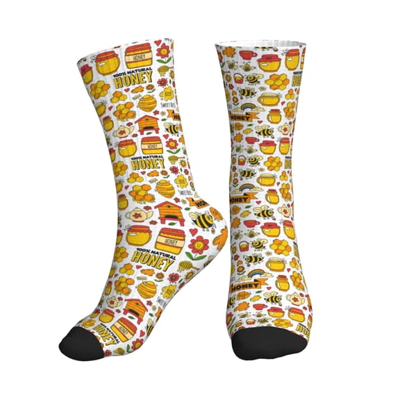 Crew Socks for Women Men Athletic - Bees And Honey 1 Soft Comfort Breathable Mid-Calf Sole Running Socks Womens Men