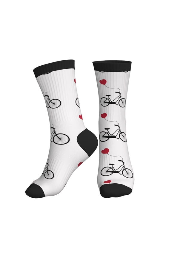 Crew Socks for Women Men Athletic - Bike Pattern heart Soft Comfort Breathable Mid-Calf Sole Running Socks Womens Men