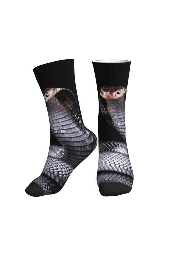 Crew Socks for Women Men Athletic - Black Cobra Snake Soft Comfort Breathable Mid-Calf Sole Running Socks Womens Men