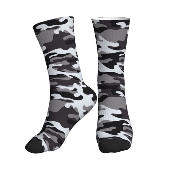 Crew Socks for Women Men Athletic - Black Grey White Camouflage Soft Comfort Breathable Mid-Calf Sole Running Socks Womens Men