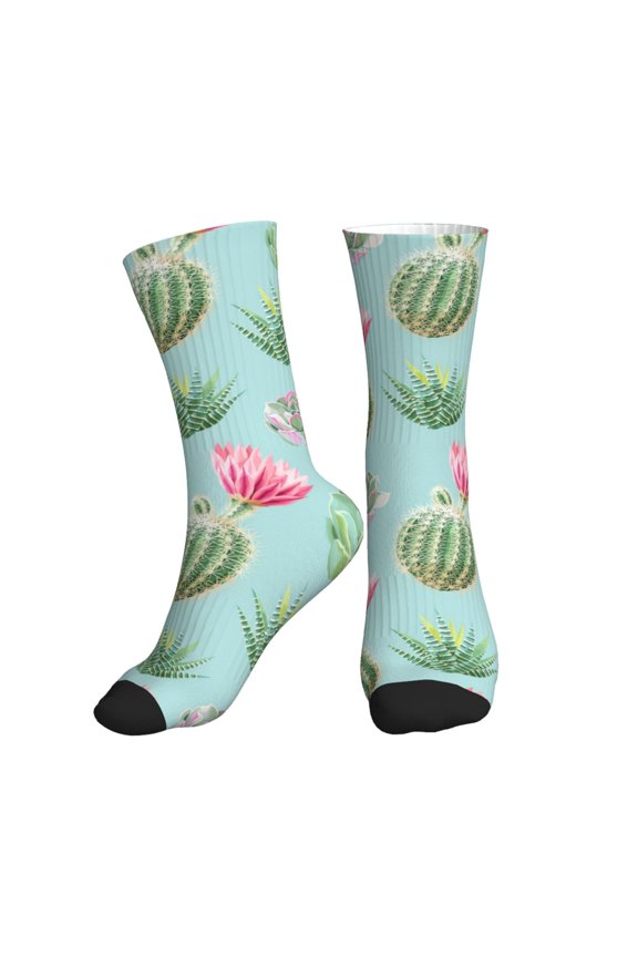 Crew Socks for Women Men Athletic - Cactus Succulents green Soft Comfort Breathable Mid-Calf Sole Running Socks Womens Men