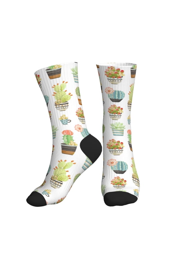 Crew Socks for Women Men Athletic - Cactus Succulents potted plant Soft Comfort Breathable Mid-Calf Sole Running Socks Womens Men