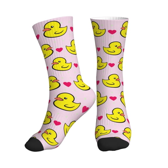 Crew Socks for Women Men Athletic - Cartoon Cute Duck Love Pink Soft Comfort Breathable Mid-Calf Sole Running Socks Womens Men