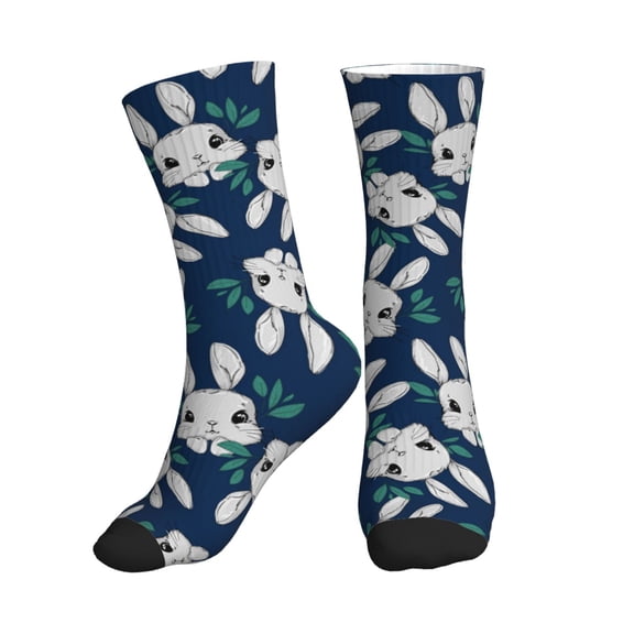 Crew Socks for Women Men Athletic - Cartoon Cute Rabbit Face Leaf Soft Comfort Breathable Mid-Calf Sole Running Socks Womens Men