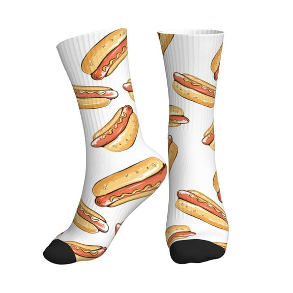 Crew Socks for Women Men Athletic - Cartoon Hot Dog Print White Soft Comfort Breathable Mid-Calf Sole Running Socks Womens Men