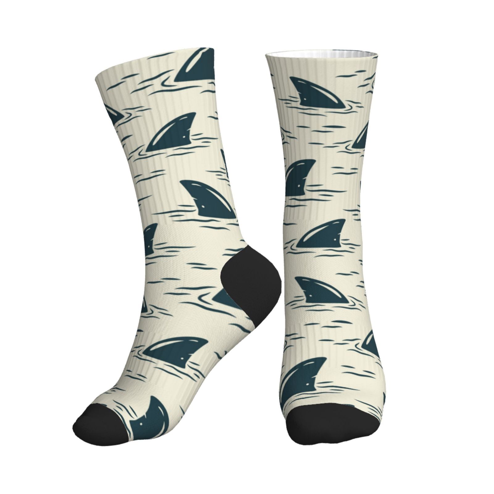 Crew Socks for Women Men Athletic - Cartoon Wavy Shark Fin Soft Comfort ...