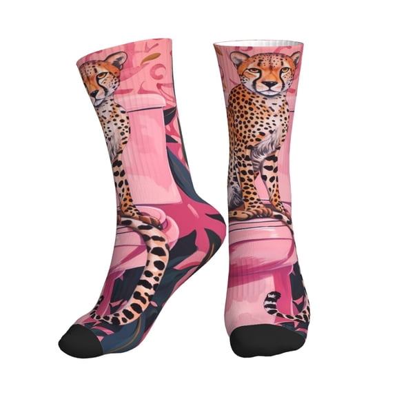 Crew Socks for Women Men Athletic - Cheetah On Toilet Humor Art Soft Comfort Breathable Mid-Calf Sole Running Socks Womens Men