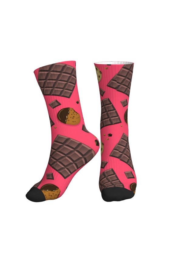 Crew Socks for Women Men Athletic - Chocolate Biscuit Print Soft Comfort Breathable Mid-Calf Sole Running Socks Womens Men