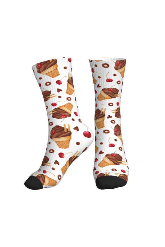 Crew Socks for Women Men Athletic - Chocolate Ice Cream Print Soft Comfort Breathable Mid-Calf Sole Running Socks Womens Men