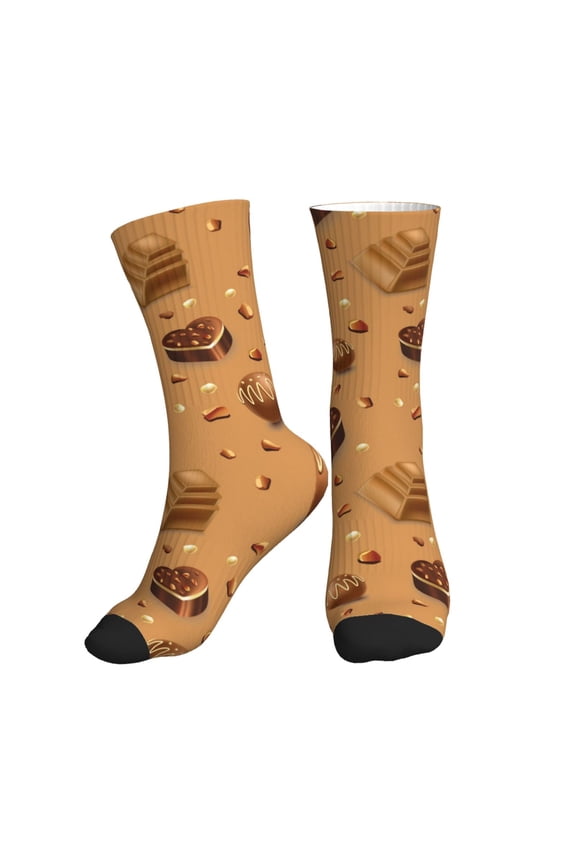 Crew Socks for Women Men Athletic - Chocolate Pattern No.9053 Soft Comfort Breathable Mid-Calf Sole Running Socks Womens Men