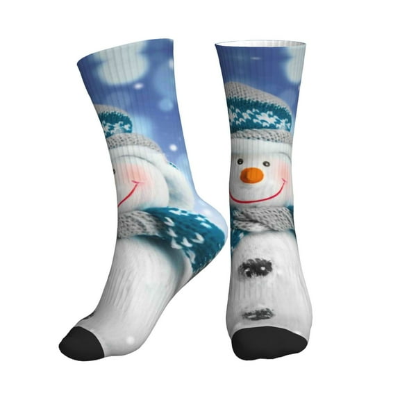 Crew Socks for Women Men Athletic - Christmas Snowman In The Snow Soft Comfort Breathable Mid-Calf Sole Running Socks Womens Men