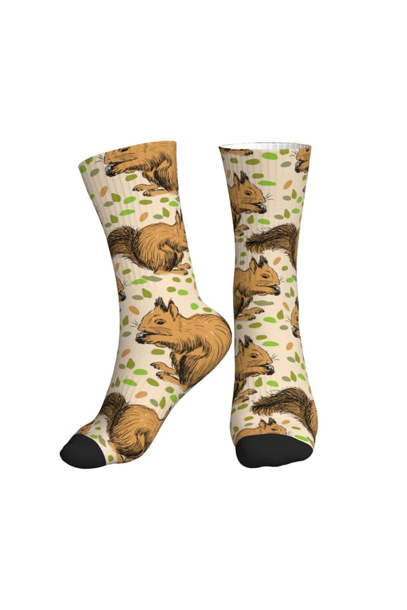 Crew Socks for Women Men Athletic - Classic Cute Cartoon Squirrel Soft Comfort Breathable Mid-Calf Sole Running Socks Womens Men