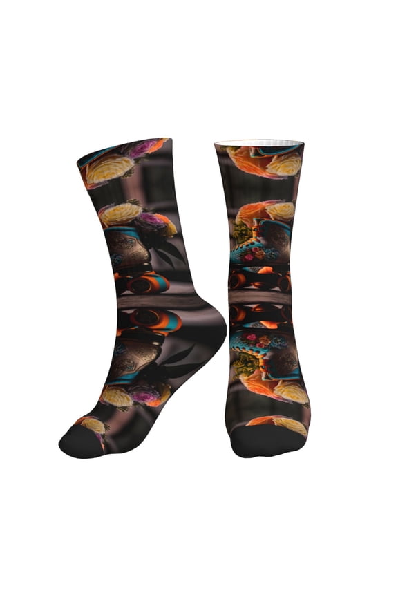 Crew Socks for Women Men Athletic - Classic Floral Blue Skate Shoes Soft Comfort Breathable Mid-Calf Sole Running Socks Womens Men