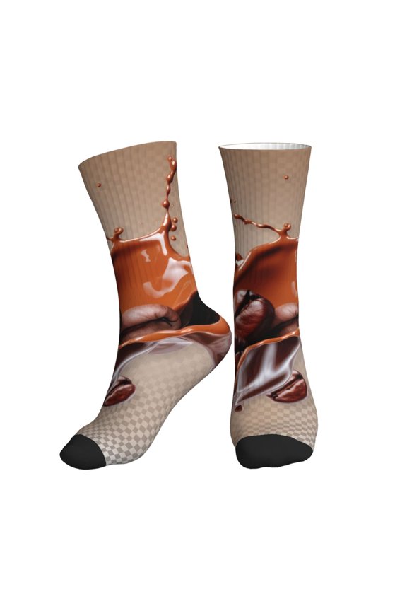 Crew Socks for Women Men Athletic - Coffee Beans Chocolate Splash Soft Comfort Breathable Mid-Calf Sole Running Socks Womens Men
