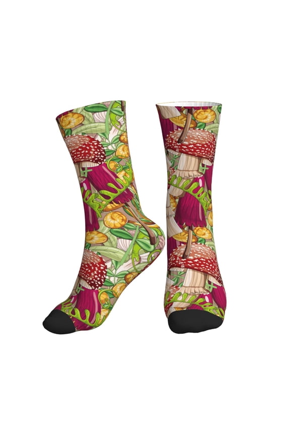 Crew Socks for Women Men Athletic - Colored Mushrooms Leaves Soft Comfort Breathable Mid-Calf Sole Running Socks Womens Men