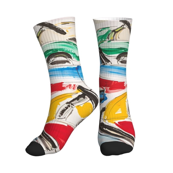 Crew Socks for Women Men Athletic - Colorful Abstract Bumper Cars Soft Comfort Breathable Mid-Calf Sole Running Socks Womens Men