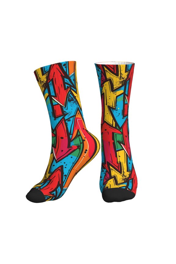 Crew Socks for Women Men Athletic - Colorful Arrow Graffiti Pattern Soft Comfort Breathable Mid-Calf Sole Running Socks Womens Men