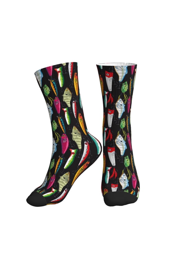 Crew Socks for Women Men Athletic - Colorful Fishing Lures Soft Comfort Breathable Mid-Calf Sole Running Socks Womens Men
