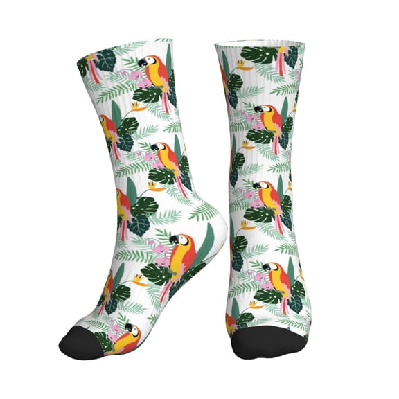 Crew Socks for Women Men Athletic - Colorful Parrot Flower Palm Leaf Soft Comfort Breathable Mid-Calf Sole Running Socks Womens Men